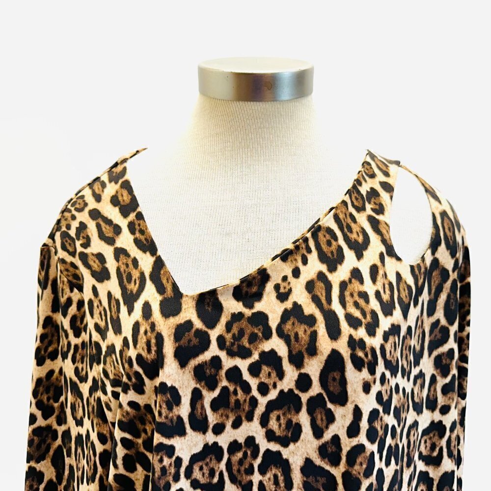 NWT INTEMPO Women Long Sleeve Leopard Print Thong Bodysuit Top Shirt Plus Sz 3X - Picture 2 of 13